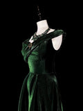 Niulatu A Line Sweetheart Ruffles Long Evening Dress Green Velvet Prom Dresses SD2742