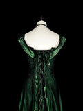 Niulatu A Line Sweetheart Ruffles Long Evening Dress Green Velvet Prom Dresses SD2742