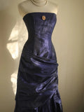 Niulatu Mermaid Strapless Navy Blue Organza Long Evening Gowns Prom Dress SD2743