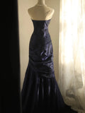 Niulatu Mermaid Strapless Navy Blue Organza Long Evening Gowns Prom Dress SD2743