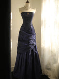Niulatu Mermaid Strapless Navy Blue Organza Long Evening Gowns Prom Dress SD2743