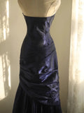 Niulatu Mermaid Strapless Navy Blue Organza Long Evening Gowns Prom Dress SD2743