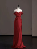 Niulatu Mermaid Off The Shoulder Red Satin Long Evening Gowns Prom Dress SD2746