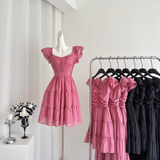 Niulatu A line Sleeveless Holiday Dresses Short Ruffles Pink Birthday Outfits SD275