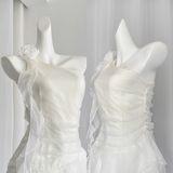 Niulatu Sheath One Shoulder White Holiday Dresses Short Ruffles Birthday Outfits SD274