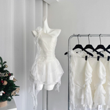 Niulatu Sheath One Shoulder White Holiday Dresses Short Ruffles Birthday Outfits SD274