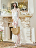 Niulatu A Line High Low Ruffles Long Evening Dress Lace White Prom Dresses SD2750