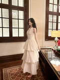 Niulatu A Line Ruffles Ankle Length White Evening Dress Prom Dresses SD2752