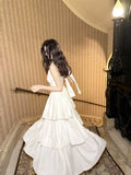 Niulatu A Line Ruffles Ankle Length White Evening Dress Prom Dresses SD2752
