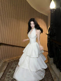 Niulatu A Line Ruffles Ankle Length White Evening Dress Prom Dresses SD2752