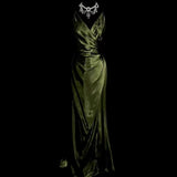Niulatu Mermaid Spaghetti Straps Satin Green Long Evening Dress Prom Dresses SD2754