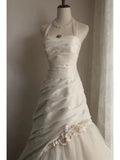 Niulatu Mermaid Halter Satin Ivory Long Wedding Dress Bridal Dresses SD2758