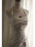 Niulatu Mermaid Halter Satin Ivory Long Wedding Dress Bridal Dresses SD2758