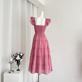 Niulatu A line Sleeveless Holiday Dresses Ankle Length Ruffles Pink Birthday Outfits SD276