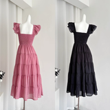 Niulatu A line Sleeveless Holiday Dresses Ankle Length Ruffles Pink Birthday Outfits SD276