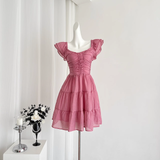 Niulatu A line Sleeveless Holiday Dresses Short Ruffles Pink Birthday Outfits SD275