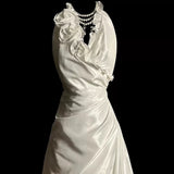 Niulatu A Line Halter Satin Ivory Long Wedding Dress Bridal Dresses SD2761