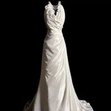 Niulatu A Line Halter Satin Ivory Long Wedding Dress Bridal Dresses SD2761