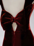 Niulatu Mermaid Burgundy Velvet Slit Evening Dress Prom Dresses SD2771