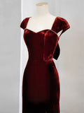 Niulatu Mermaid Burgundy Velvet Slit Evening Dress Prom Dresses SD2771