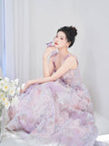 Niulatu A Line Spaghetti Straps Pink Floral Long Length Evening Dress Prom Dresses SD2773
