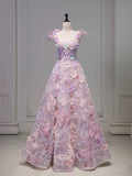 Niulatu A Line Spaghetti Straps Pink Floral Long Length Evening Dress Prom Dresses SD2773