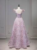 Niulatu A Line Spaghetti Straps Pink Floral Long Length Evening Dress Prom Dresses SD2773