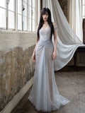 Niulatu Mermaid Off The Shoulder Silver Sequin Evening Dress Prom Dresses SD2774