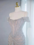 Niulatu Mermaid Off The Shoulder Silver Sequin Evening Dress Prom Dresses SD2774