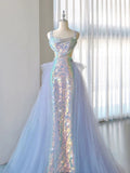 Niulatu Mermaid Square Neckline Sequin Long Evening Dress Prom Dresses SD2775