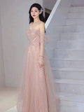 Niulatu A Line Sweetheart Pink Sequin Long Length Evening Dress Prom Dresses SD2776