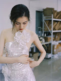 Niulatu A Line One Shoulder Silver Sequin Long Length Evening Dress Prom Dresses SD2777