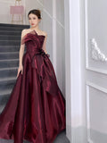 Niulatu Ball Gown Strapless Burgundy Organza Long Length Evening Dress Prom Dresses SD2778