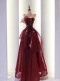 Niulatu Ball Gown Strapless Burgundy Organza Long Length Evening Dress Prom Dresses SD2778
