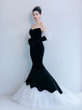 Niulatu Mermaid Sweetheart Neckline Black Tulle Long Evening Dress Prom Dresses SD2779