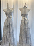 Niulatu A line Halter Sleeveless Holiday Dresses Blue Floral Beach Dress Birthday Outfits SD277