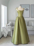 Niulatu Ball Gown Straps Sage Green Satin Long Length Evening Dress Prom Dresses SD2781