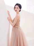Niulatu A line Spaghetti Straps Tulle Long Length Evening Dress Prom Dresses SD2783