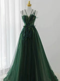 Niulatu Ball Gown Spaghetti Straps Tulle Green Long Length Evening Dress Prom Dresses SD2785