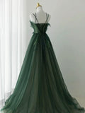 Niulatu Ball Gown Spaghetti Straps Tulle Green Long Length Evening Dress Prom Dresses SD2785