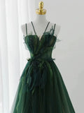 Niulatu Ball Gown Spaghetti Straps Tulle Green Long Length Evening Dress Prom Dresses SD2785