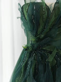Niulatu Ball Gown Spaghetti Straps Tulle Green Long Length Evening Dress Prom Dresses SD2785
