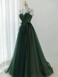 Niulatu Ball Gown Spaghetti Straps Tulle Green Long Length Evening Dress Prom Dresses SD2785