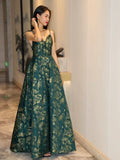 Niulatu Ball Gown Spaghetti Straps Satin Green Long Length Evening Dress Prom Dresses SD2787
