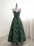 Niulatu Ball Gown Spaghetti Straps Satin Green Long Length Evening Dress Prom Dresses SD2787