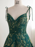 Niulatu Ball Gown Spaghetti Straps Satin Green Long Length Evening Dress Prom Dresses SD2787