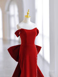 Niulatu Mermaid Off The Shoulder Burgundy Satin Long Evening Dress Prom Dresses SD2788