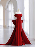 Niulatu Mermaid Off The Shoulder Burgundy Satin Long Evening Dress Prom Dresses SD2788