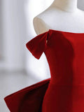 Niulatu Mermaid Off The Shoulder Burgundy Satin Long Evening Dress Prom Dresses SD2788