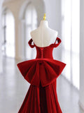 Niulatu Mermaid Off The Shoulder Burgundy Satin Long Evening Dress Prom Dresses SD2788